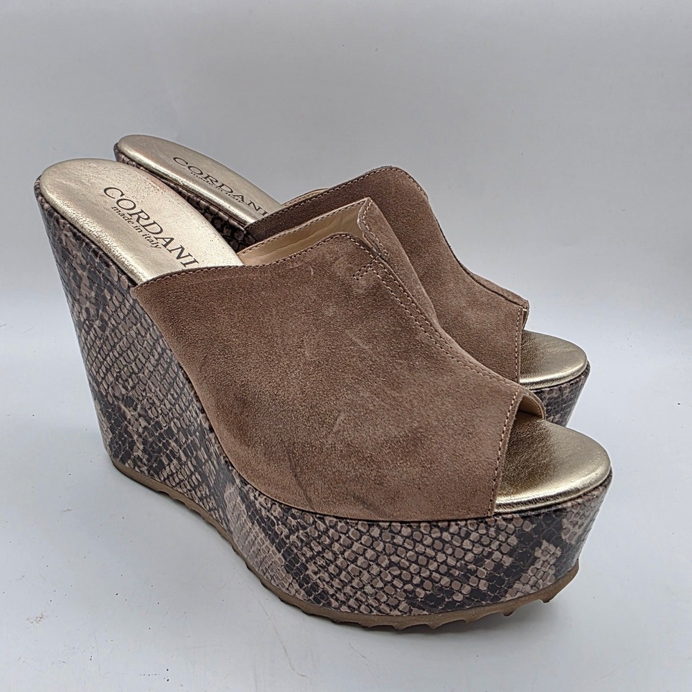 Cordani Onyx Tortora Python Print Suede Wedge Sandals Made in Italy Women's 41